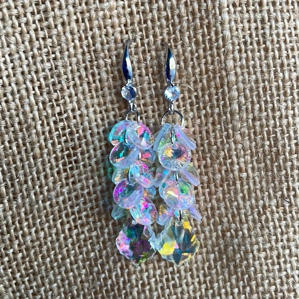Crystal Sparkly Geometry Dangle Earrings Cascade 925. Post New evening gorgeous